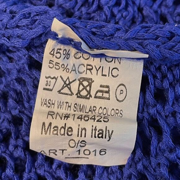 Tina Stephens Made in Italy Boatneck Sweater Top Open Weave Blue OS - Picture 6 of 6